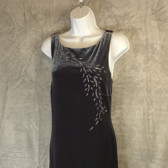 Arianna by Rachel Kaye Gray Velvet Glitter Maxi Dress 90s Y2K Formal Glam Sz 10 - Picture 2 of 9